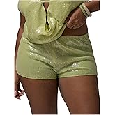BEAUDRM Women's Plus Size Sequin Mini Micro Shorts Low Rise Skinny Shorts Festival Clubwear