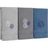 Tingjoo Dahlia Flower Hand Towels Farmhouse Bathroom Towels 14x29 Inch Embroidered Decorative Cute Spring Summer Hand Towels Cotton Soft Absorbent Towels for Bathroom Kitchen