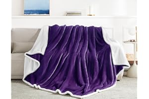 BEAUTEX Sherpa Fleece Throw Blankets, Soft Fluffy Flannel Plush Blanket and Throw, Fuzzy Cozy Purple Cuddle Blankets for Couch Bed Sofa Adults (50" x 60", Purple)