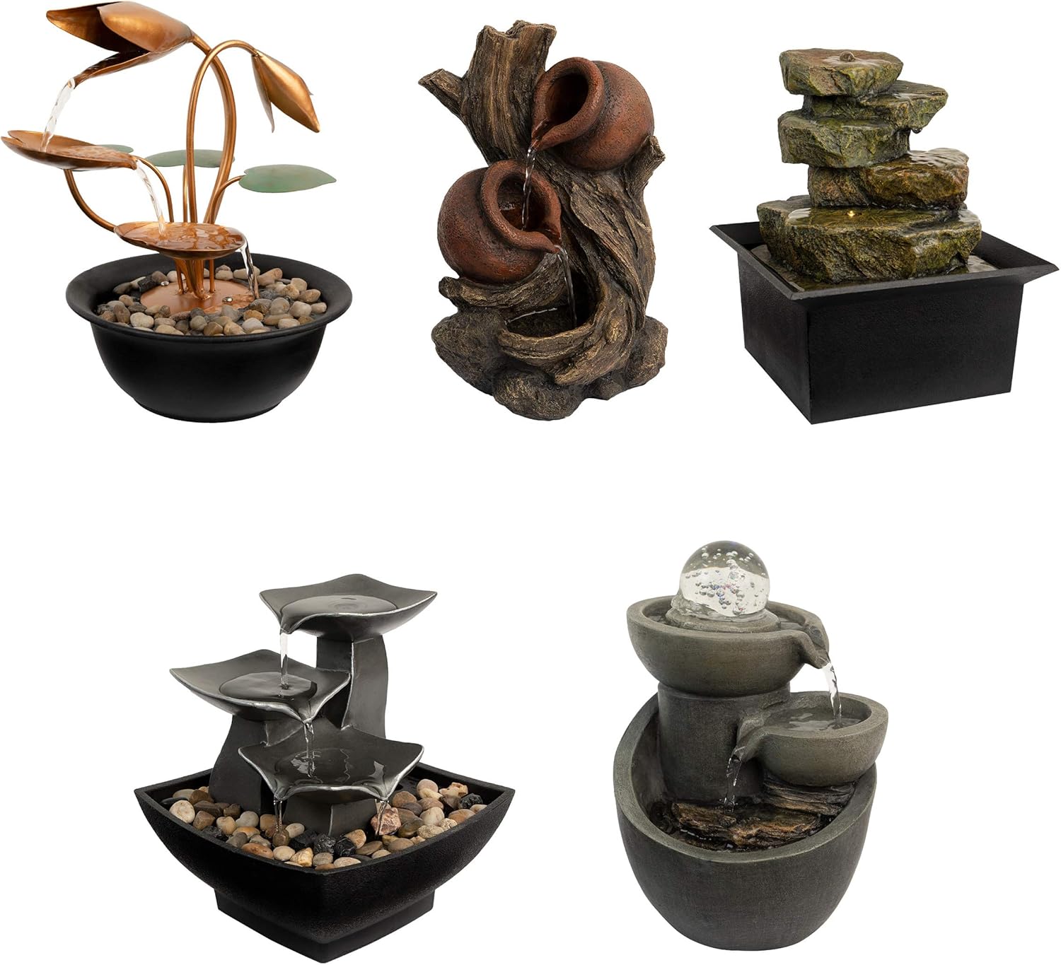 Pure Garden 50-LG5061 Tabletop Fountain-10.5” Cascading Water Over Metal Flowers and Leaves, Electric Pump, Soothing Indoor Waterfall for Home Décor, 10.5 inches : Garden & Outdoor