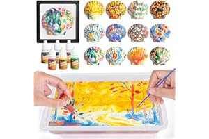 Ci Vetch Water Marbling Paint Kit for Kids, Arts & Crafts, Non-Toxic, Age 3-12, Includes 6 Colors, 10 Sheets, Tools, 12 Shells, 2 Display Boxes