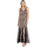 Long Gatsby Sequin Dress W/Godet Skirt & Sheer Mesh Inserts