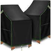 TIFILE Stackable Patio Chair Covers Waterproof 2 Pack, 420D Outdoor Chair Covers for High Back Stacking Chairs, Fits 4-6 Chairs, 25.6" L x 29.5" W x 47" H, Black