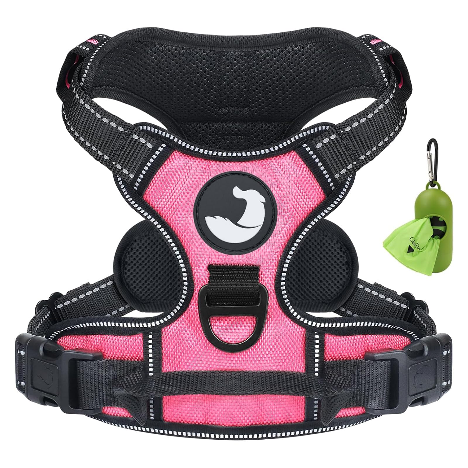 Joytale Dog Harness Large Dog No Pull Harness for Dogs with 2 Leash Clips, Adjustable Soft Padded Dog Harness Reflective with Easy Control Handle for Walking and Training, Pink, L