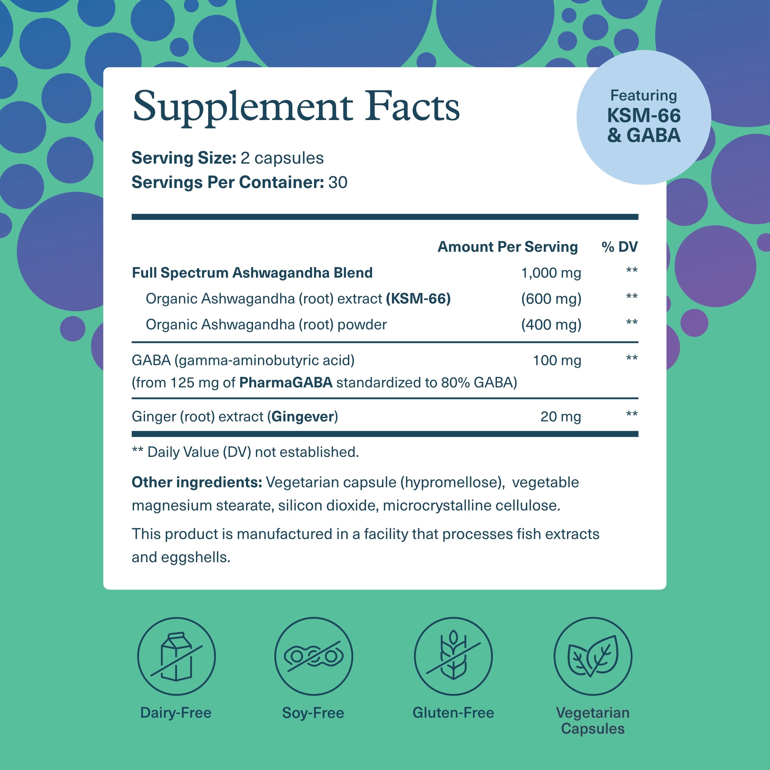 Youtheory Ashwagandha + GABA - Uses KSM-66-1,000 mg Ashwagandha & 100 mg GABA - Cortisol, Stress & Memory Support Supplement - 60 Vegetarian Capsules