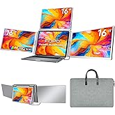 FOPO 16" Laptop Screen Extender Monitor Portable, Quad Monitor, Just 1 Cable for 3 Screens, FHD 1200P IPS Laptop Extender Compatible with Wins/Mac for 13.6" - 18.5" Laptops