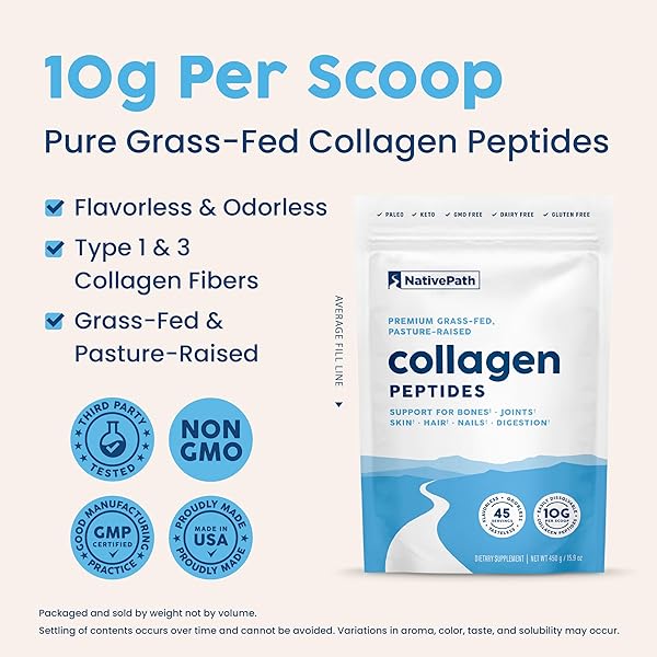 NATIVEPATH COLLAGEN PEPTIDES PROTEIN – HYDROLYZED TYPE 1 & 3 COLLAGEN POWDER FOR SKIN, HAIR, NAILS – 15.9 OZ (45 SERVINGS)