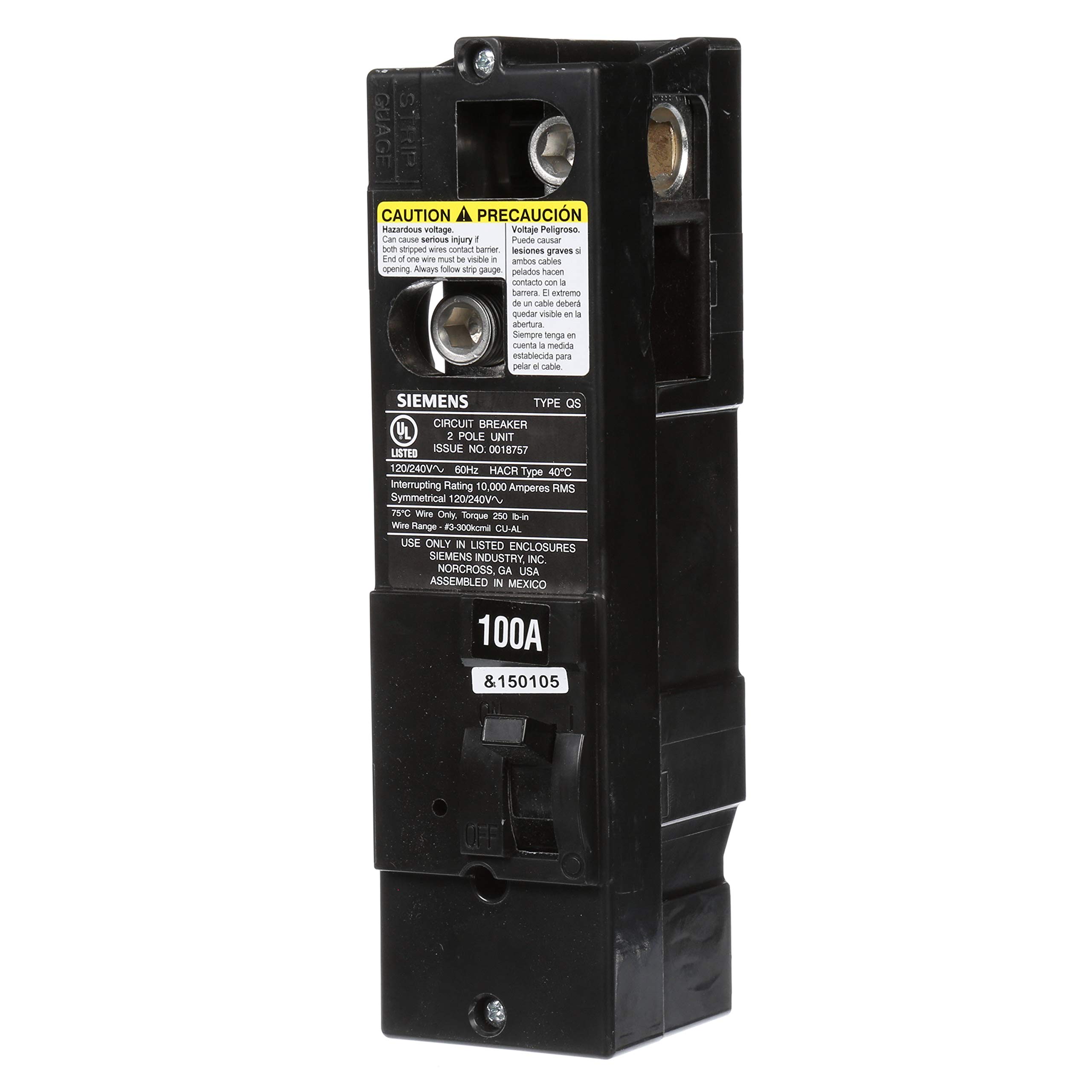 Photo 1 of SIEMENS US2 QS2100 QS Type 100 Amp Multi-Family Main Breaker, 10 KAIC Rated, Black