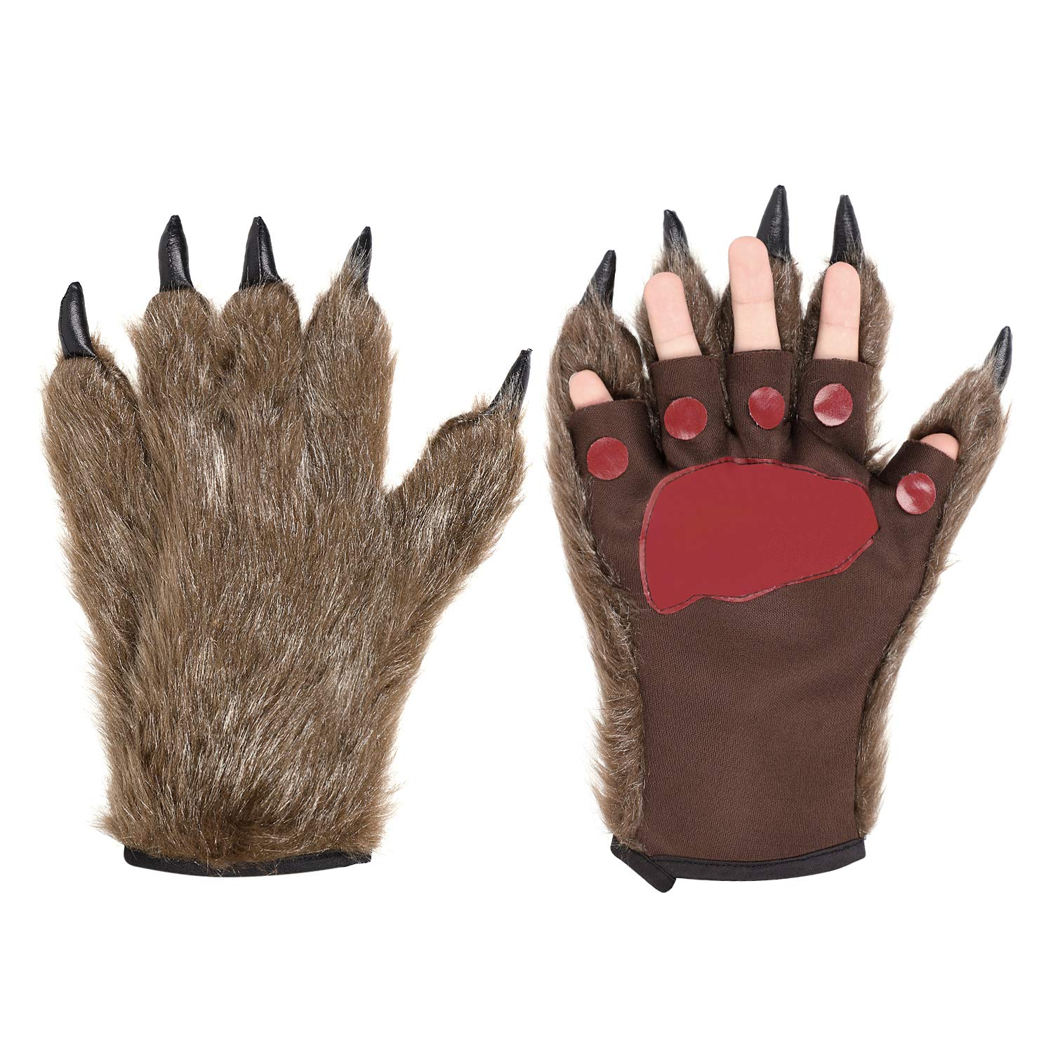 Qchomee Cartoon Wolf Paw Bear Claws Gloves for Women & Men - Animal Hands Cosplay Costumes, Winter Thermal Mittens for Adults - Christmas Party Gift, Novelty Warm Furry Gloves for Fancy Dress