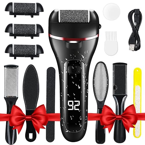 Electric Foot File Foot Callus Remover, Pedicure Kit Tools,Waterproof Foot Scrubber Dead Skin Remover with 3 Roller Heads & 2-Speed Power Pedicure Tools for Feet Hands Heel (Black)