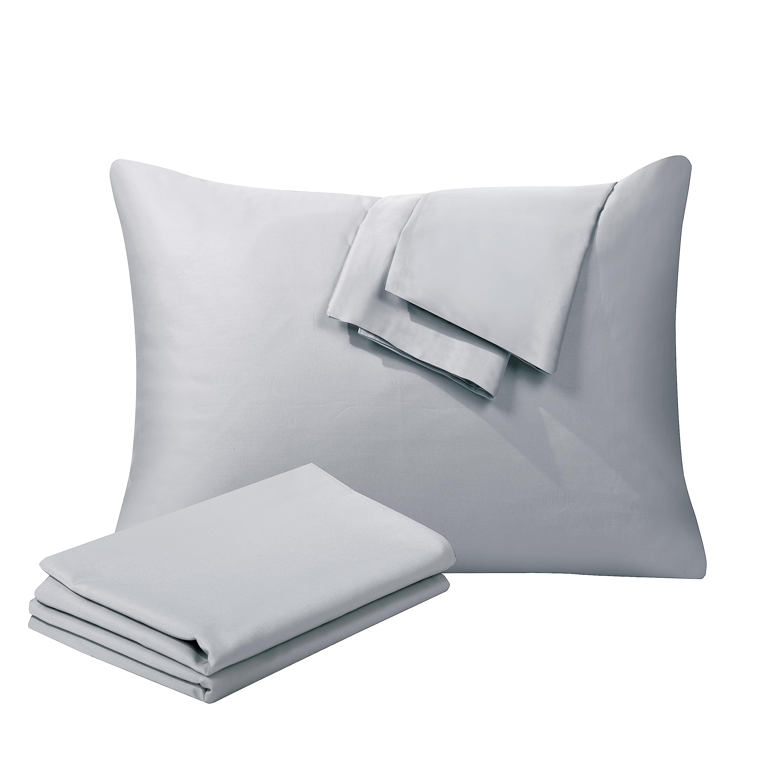 Photo 1 of 100% Egyptian Cotton Pillow Protectors Set of 2, 400 Thread Count Sateen Weave Cooling Pillowcase, Easy Care Zippered Style Pillow Covers (Gray, Standard)