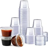 GUSTO 1 oz Jello Shot Cups with Lids [100 Count] Condiment Containers | Leak-Proof, Crack-Resistant, Stackable Storage, Portion Control, Sauces, Dressings, Dips &amp; Samples