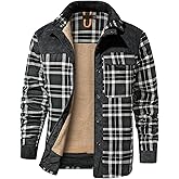 Eisctnd Men's Sherpa Lined Flannel Jacket Outdoor Long Sleeve Plaid Fleece Shirt Warm Casual Button Down Coat