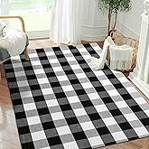 YINMEIJU Buffalo Plaid Outdoor Rug 4'x6' Washable Black White Checkered Rug Indoor Outdoor Carpet Woven Cotton Door Mat for F