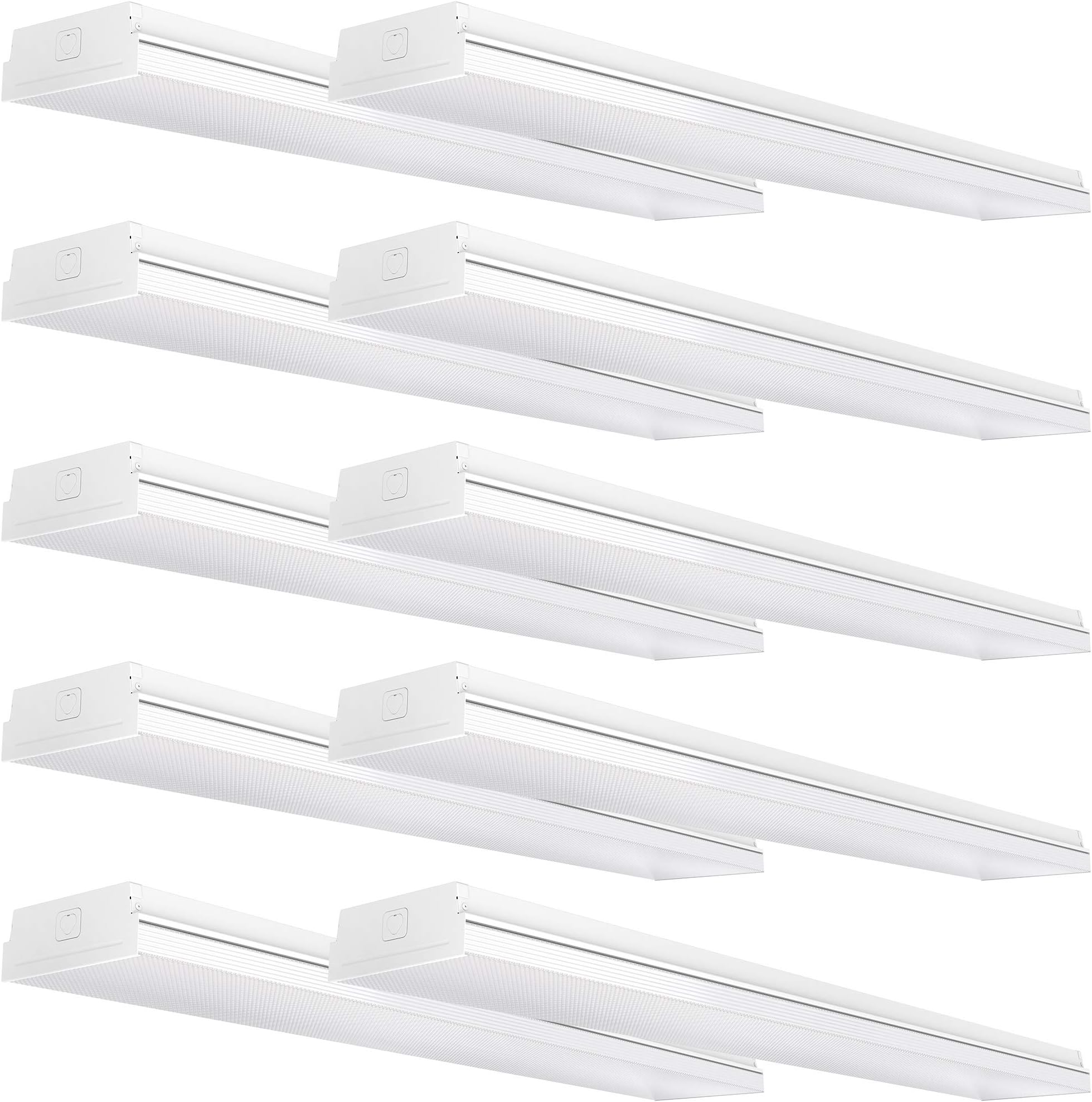 Sunco Lighting 10 Pack Wraparound 5" Wide LED Shop Light, 4 FT, Linkable, 40W=300W, 4000 LM, 5000K Daylight, Integrated LED, Prismatic Lens, Direct Wire, Flush Mount Fixture , Garage- ETL, Energy Star