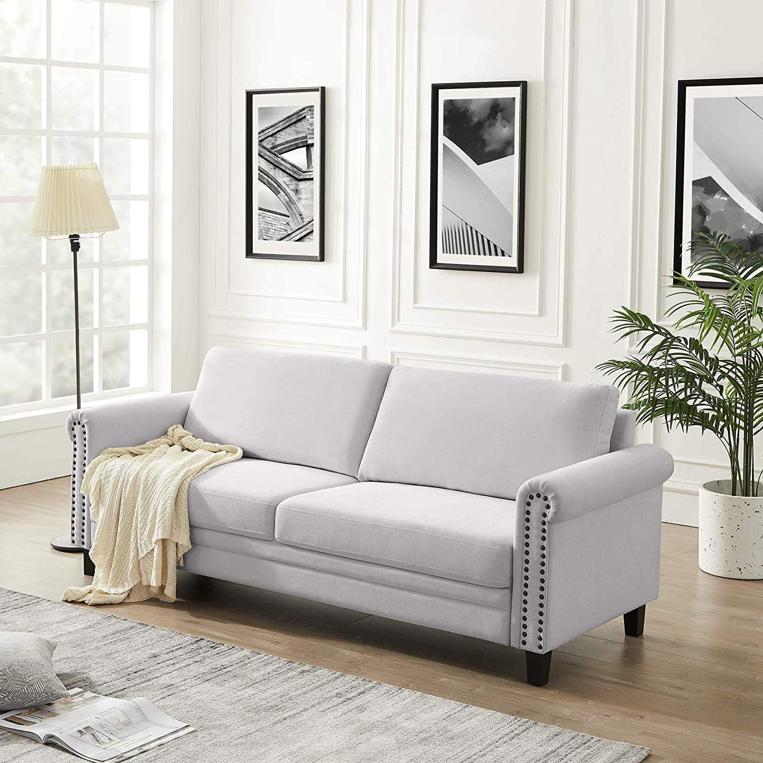 Qero Sofa, Couch for Living Room, Velvet Surface, for Apartment, Small Space, Solid Wood Frame, Metal Legs, Easy Assembly, Mid-Century Modern Design