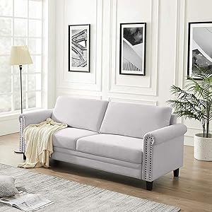 Qero Sofa, Couch for Living Room, Velvet Surface, for Apartment, Small Space, Solid Wood Frame, Metal Legs, Easy Assembly, Mid-Century Modern Design