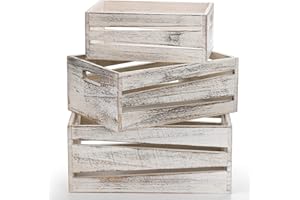 AVLA 3 Pack Wooden Storage Crates, Rustic Nesting Container Bin with Handles, Decorative Farmhouse Wood Basket, Vintage Wood Box Display Risers for Home, Kitchen Pantry Cabinet, Shelf, Counter