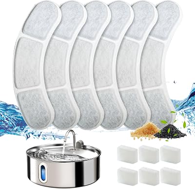 FUKUMARU 12-Piece Replacement Filters for Pet Fountain 6 Carbon 6 Foam