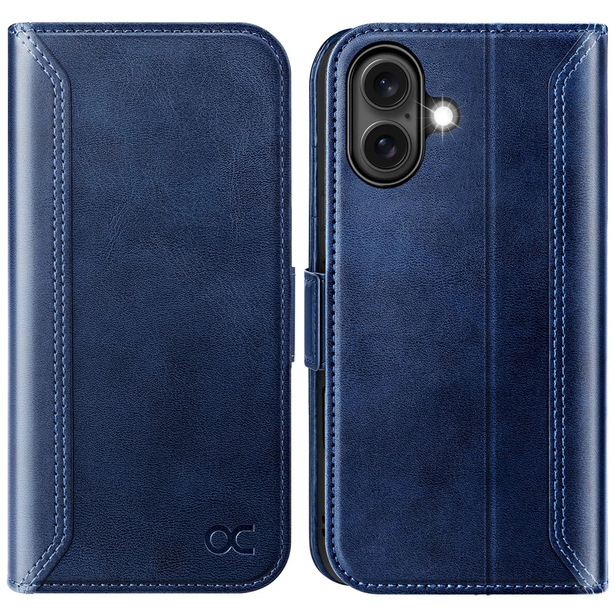 OCASE for iPhone 16 Case, PU Leather Wallet, Magnetic Flip Folio Cover with RFID Blocking, Card Holders, Shockproof TPU, and Kickstand for 6.1 Inch iPhone 16 (2024), Retro Blue