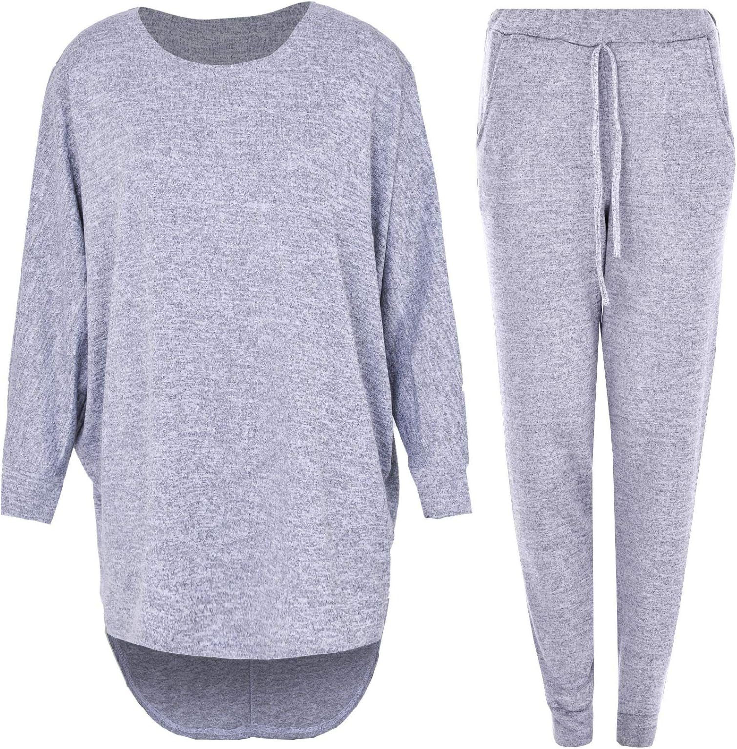 MagrittaRG CLOTHING 2 Piece Track Suit Set High Low Top and Bottoms Casual Loungewear Sweatshirt Joggers Set (XXL (22-24), Grey)