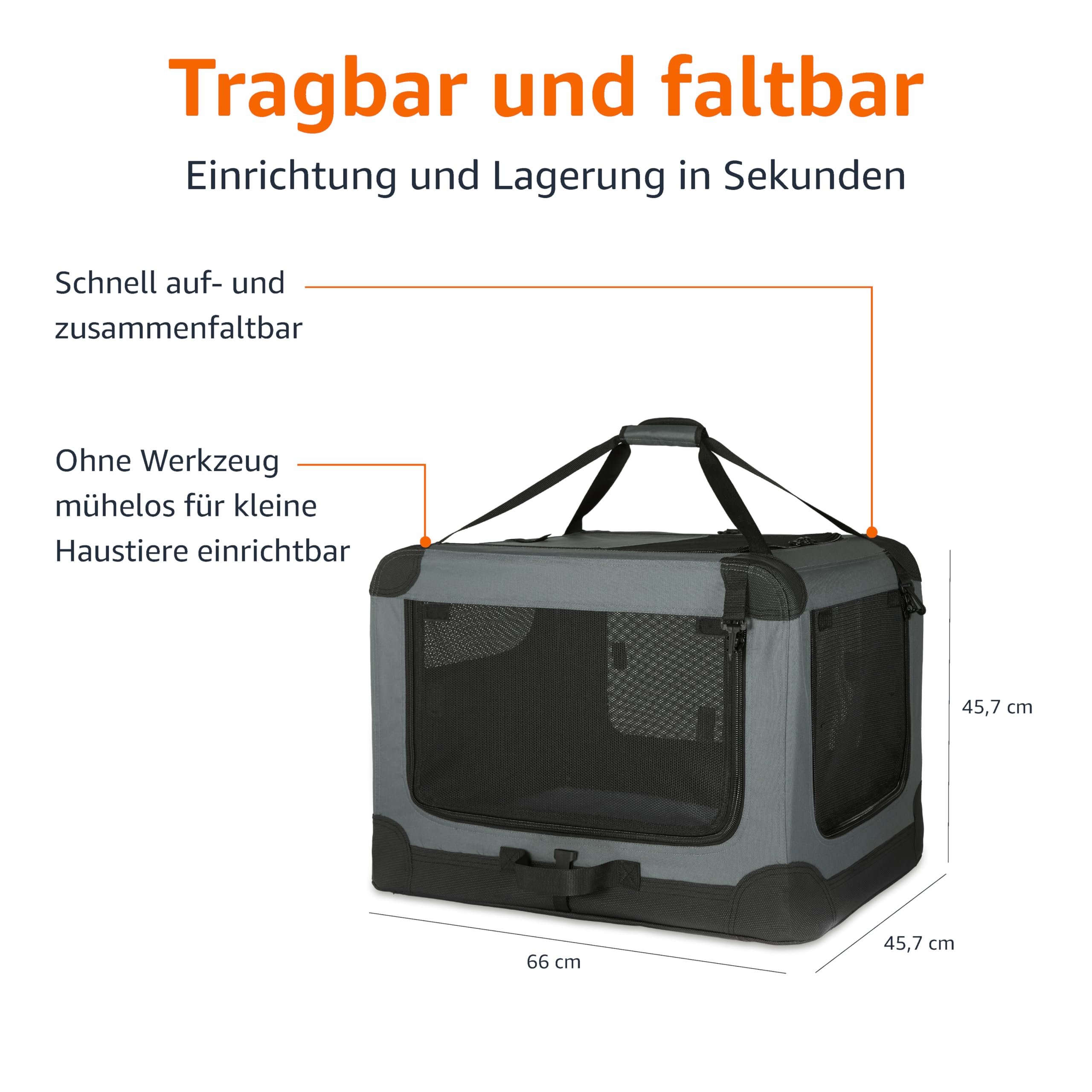 Amazon Basics 4-Türiger Faltbarer Reisezwinger für Katzen, Hund und andere kleine Tiere, Grau, S 66 cm x 46 cm x 46 cm 4
