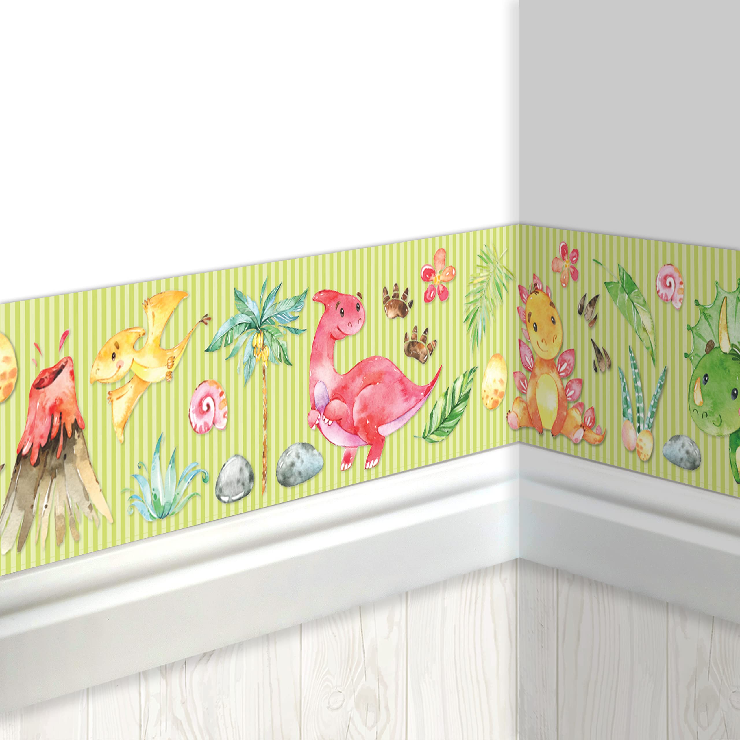Papierdrachen Children's Border, Dino Border, Children's Room, Wallpaper for Children, Beautifying Walls and Themed Rooms, Wall Decoration for Boys and Girls, Set of 4