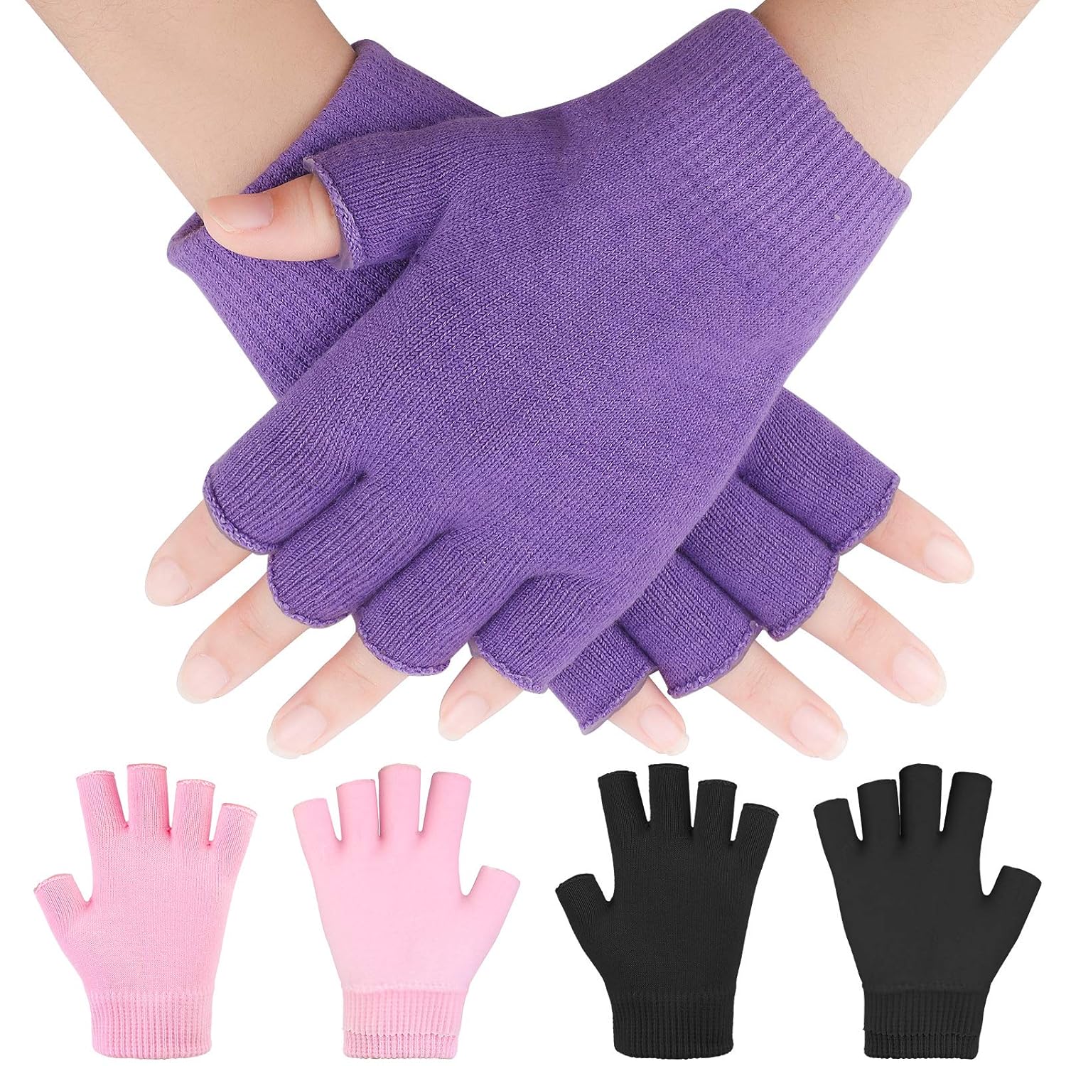 Elcoho 3 Pairs Moisturizing Gloves with Gel Lining Fingerless Moisturizing Glove Cotton Gloves Dry Hands Treatment for Dry Rough and Cracked Hands (Black, Purple, Pink) : Beauty