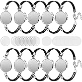 16 Pieces 20 mm Sublimation Bracelet Blanks Bezel Bracelet Tray Settings Faux Leather Base Tray Bangles with 16 Round Glass Cabochons and Aluminum Sheets for Jewelry Making DIY Supplies