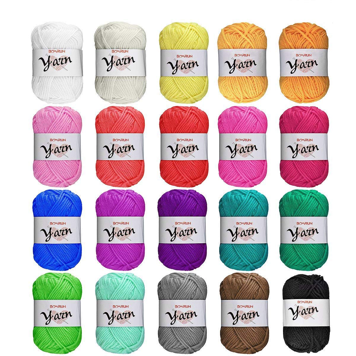 BCMRUN Skeins Bonbons Yarn Assorted Colors 100% Acrylic for Crochet & Knitting Multi Pack Variety Colored Assortmen (20color)