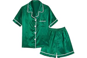 Vopmocld Big Kids Unisex Pjs Set Girls Boys Silk Pajama Sets Satin Clasic Sleepwear Summer 2 Pieces Button Down Nighty