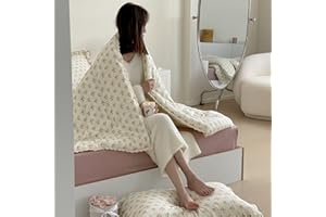 BuLuTu Shabby Chic Floral Quilt for Full Size Bed Blankets Muslin Cotton Summer Quilts Lightweight Soft Kids Comforter for Girls Teens Azalea Pattern, 79"x90", 3.9 Pounds, No Pillowcases
