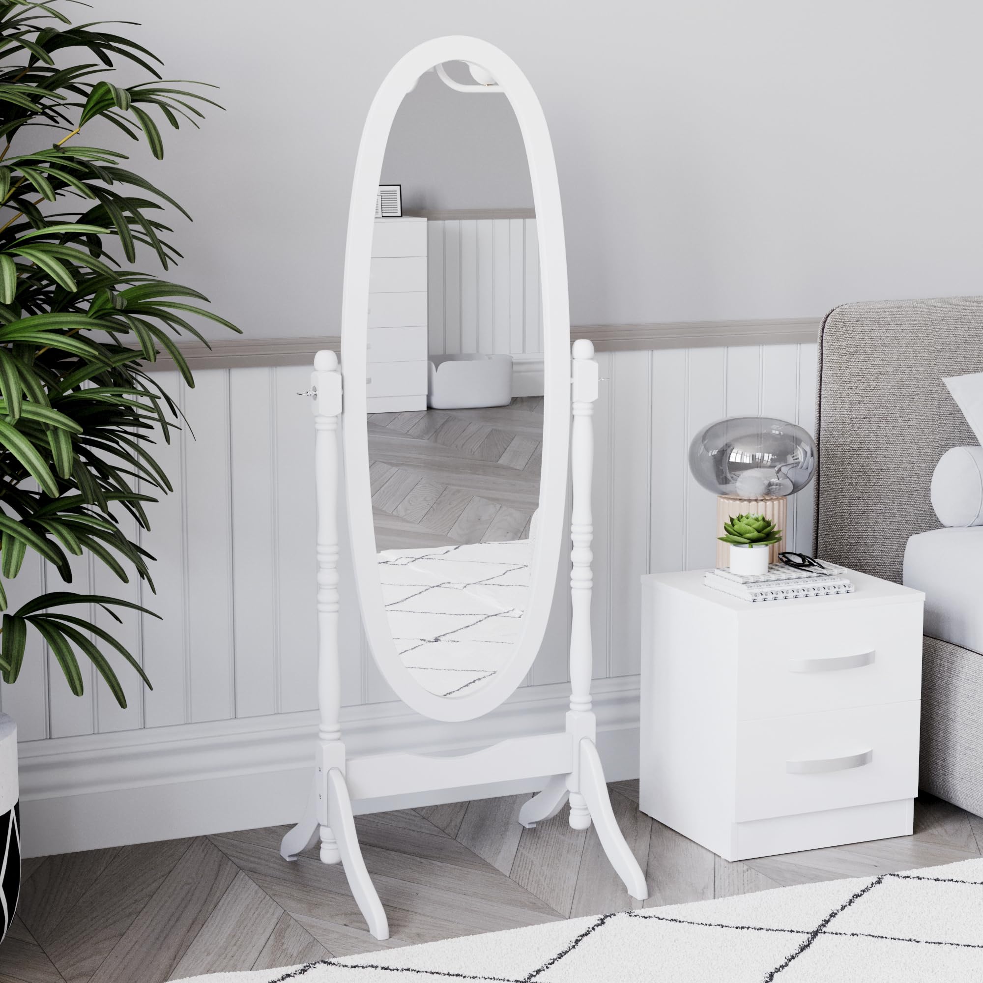 Vida Designs Nishano Cheval Mirror Free Standing Full Length Floor Standing Dressing Mirror Adjustable Bedroom Furniture Wooden, White