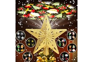 Jvgoo Christmas Tree Topper Lighted with 8 Projector Patterns Modes, Christmas Tree Star Topper LED Rotating Lights, 3D Glitter Lighted Tree Topper for Party Holiday Christmas Decorations (Gold)