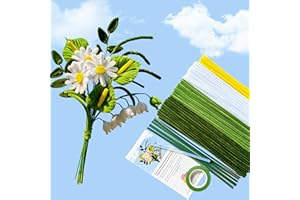 YYUENG TAK 200 pcs Pipe Cleaner Flowers Craft kit for DIY Gerbera Daisy Bouquet with tutoria,Green Pipe Cleaners Craft,Chenille Stems Flowers Craft kit(with 15 pcs Green Floral Wires,Gardening Tape)