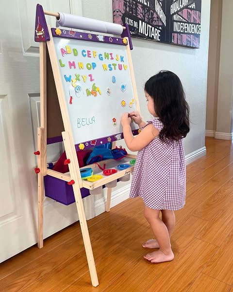 JOYOOSS ART EASEL FOR KIDS EASEL FOR TODDLERS,ADJUSTABLE STANDING WOODEN TODDLER EASELS KID WHITEBOARD & CHALK BOARD KIDS DRY ERASE BOARD,ART EASEL FOR KID AGE 2-4 4-8 9-12 DRAWING EASELS