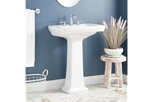 SIGNATURE HARDWARE Key West 24" Vitreous China Pedestal Sink with Porcelain Base and 3 Faucet Holes at 8" Centers
