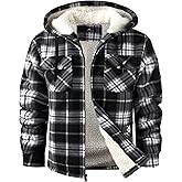 ZITY Men's Flannel Hooded Jacket Fleece Sherpa Lined Plaid Shirts Jackets Zip Up Sweatshirt Hoodies for Men with 4 Pockets
