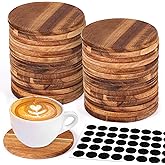 26 Pieces Unfinished Wood Coasters, 4 Inch Round Acacia Wooden Coasters for Crafts with Non-Slip Silicon Dots for DIY Stained Painting Wood Engraving Home Decoration