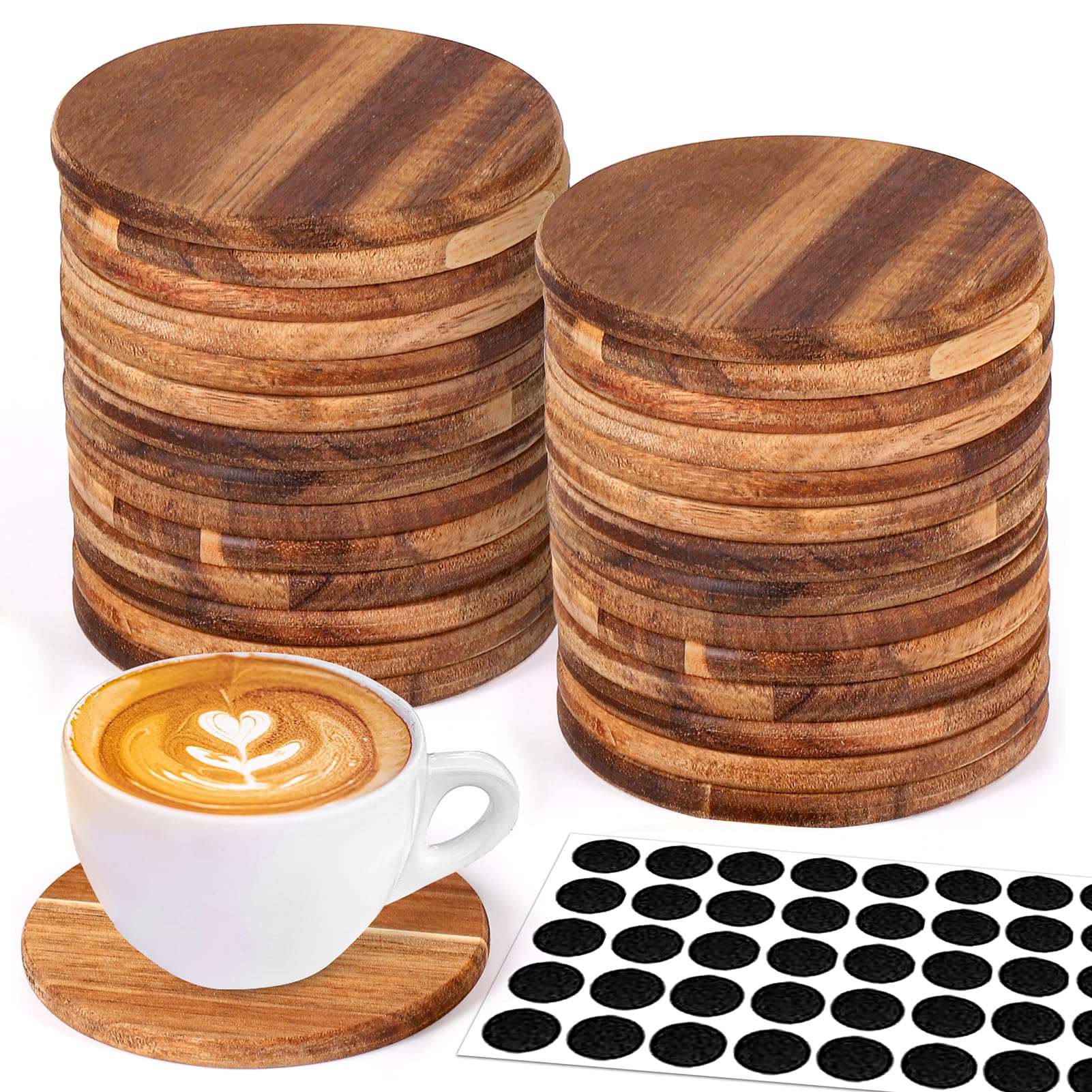 Photo 1 of 26 Pieces Unfinished Wood Coasters, 4 Inch Round Acacia Wooden Coasters for Crafts with Non-Slip Silicon Dots for DIY Stained Painting Wood Engraving Home Decoration