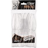 Settings Plastic Knives Heavy Duty Clear Disposable Cutlery, 50 Count | BPA-free blades slice meats &amp; desserts cleanly; upscale crystal look for parties, weddings, catering &amp; events