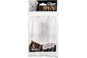 Settings [50 Count] Plastic Clear Knives, Heavyweight Disposable Cutlery, Great For Home, Office, School, Party, Picnics, Restaurant, Take-out Fast Food, Outdoor Events, Or Every Day Use, 1 Bag