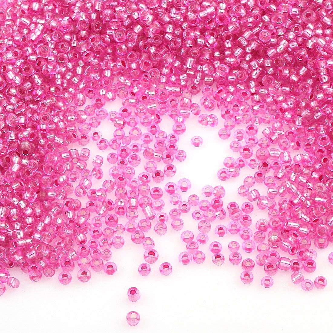 Perlin Seed Beads Glass Native American Beads Seed Beads Pony Beads 2 mm 11/0 Silver Lined Seed Beads 6500 Pieces (Pink)