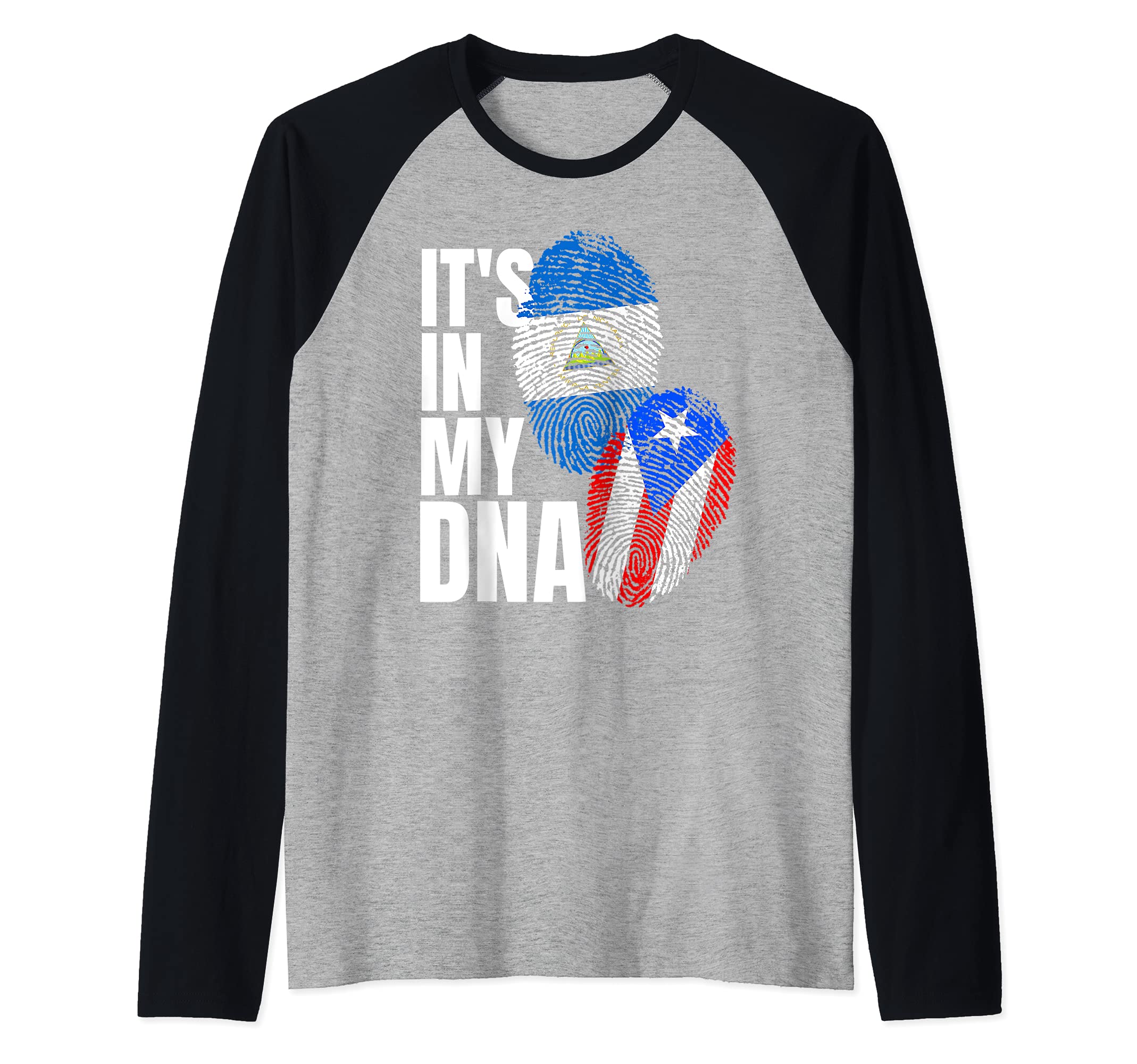 Nicaraguan And Puerto Rican DNA Flag Heritage Raglan Baseball Tee