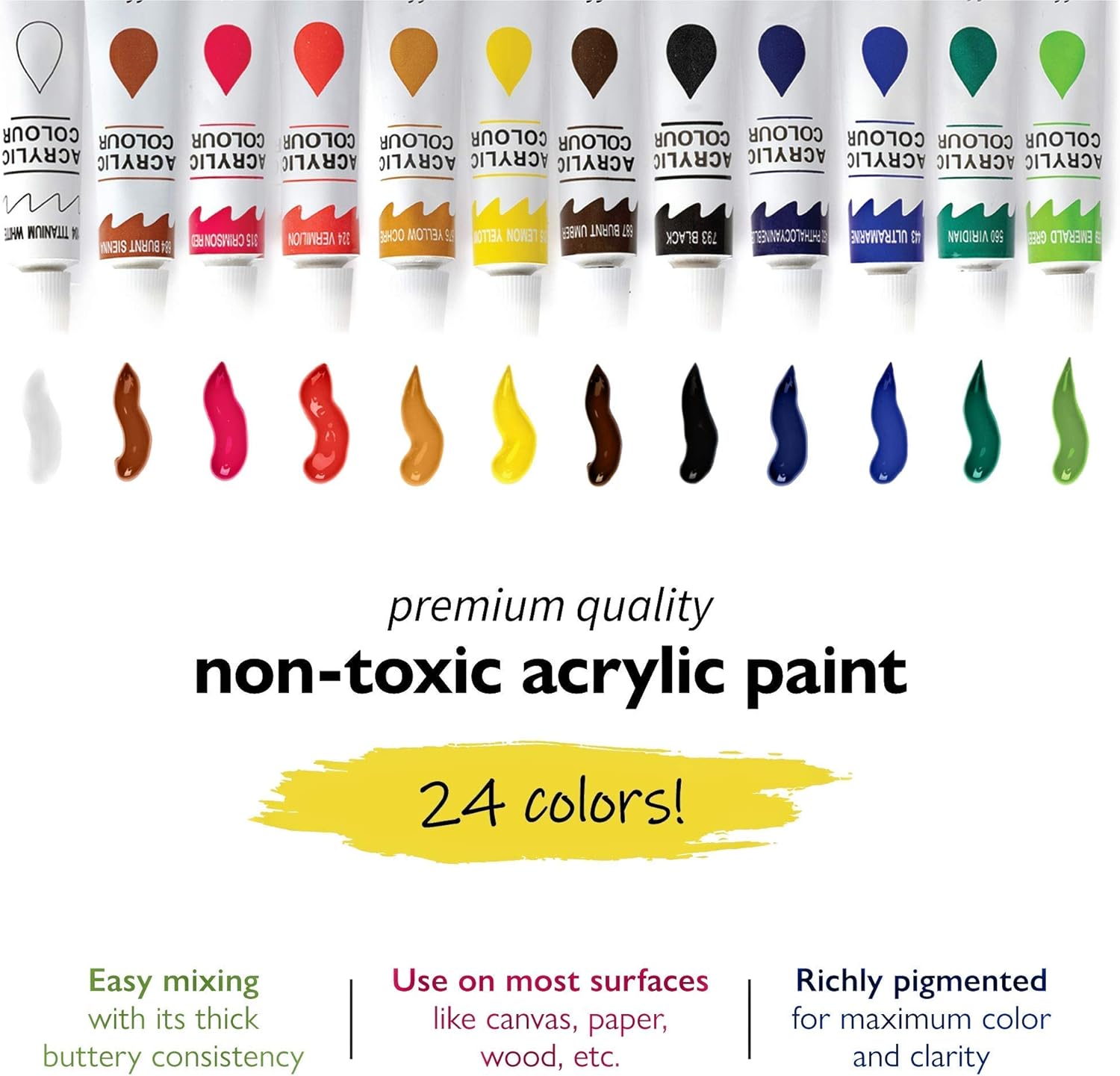 Acrylic Paint Brush Set With 15 Paint Brushes For Acrylic Painting And Bonus 12 Color Acrylic Paint Set