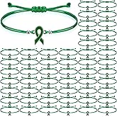 Huquary 80 Pcs Mental Health Awareness Bracelets Adjustable Green Ribbon Cord Fan Strap Braided Bracelet Motivational Mental Health Gifts for Women Men Fighter
