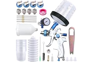 Zeinlenx HVLP Spray Gun with 10Pcs 600ML Disposable Paint Cups, Automotive Gravity Feed Spray Gun Kit with 4 Nozzles,1.4/1.7/2.0/2.5mm, Sprayer Gun with Air Compressor Regulator for Auto Paint (Blue)