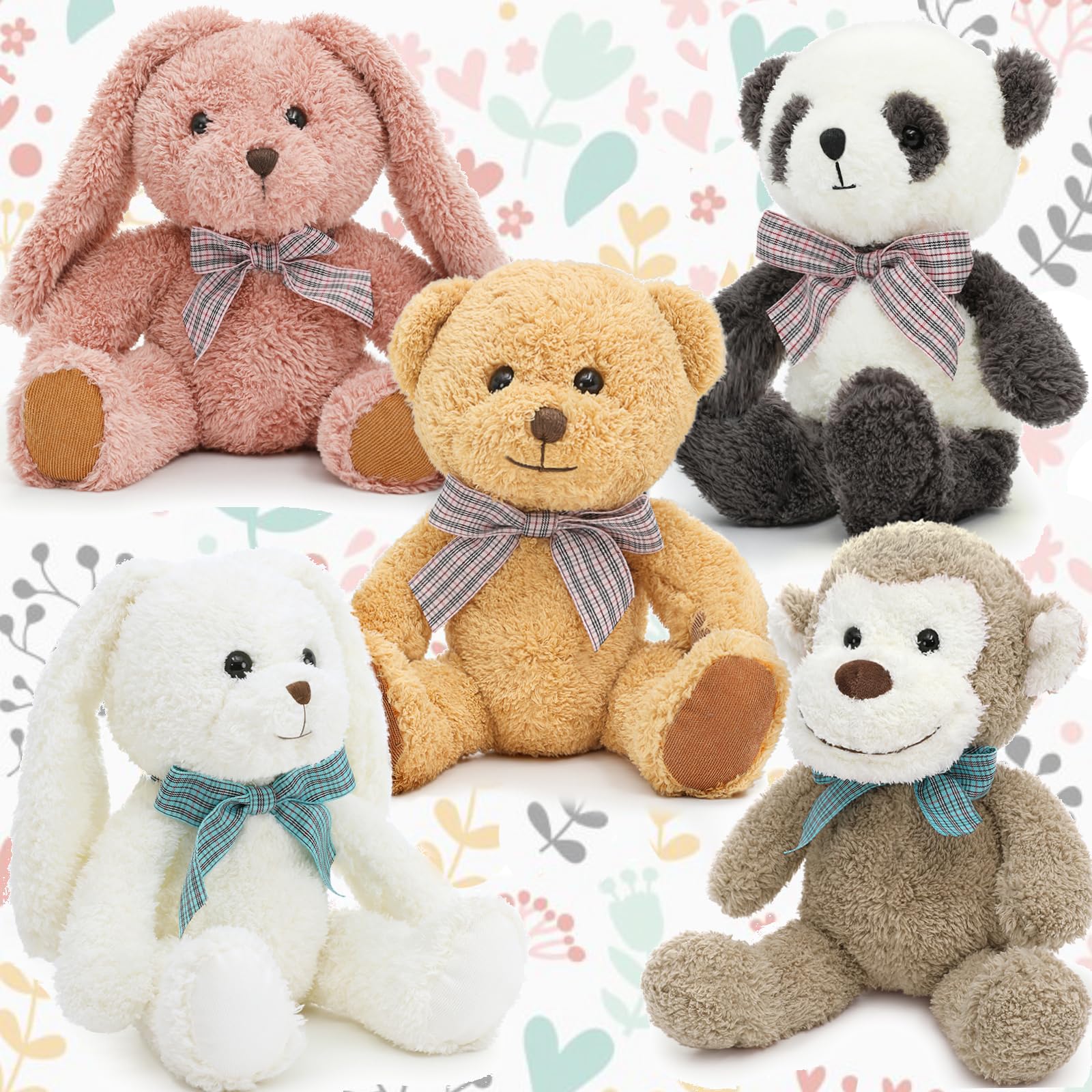 Photo 1 of MaoGoLan 13 inch Stuffed Animals Bulk Plush Set Toys Bundle Party Favors for Kids Teens Girls - Soft Teddy Bear, Floppy Bunnies, Monkey, Panda - Baby Shower Decor Christmas Easter Gift, 5Pcs