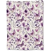Ti Caldi Elegant Purple Butterfly and Floral Blanket, Soft Flannel Throw Blanket for Couch, Bed, Travel, Living Room & Home Decor, Lightweight Cozy Warm Fuzzy Blankets for Adults Women Girls 60×50 in