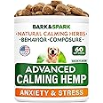 BARK&SPARK Advanced Calming Chews for Dogs - Hemp Chew + Melatonin - Anxiety Relief - Sleep Aid - Relaxing Treats - Stress Relief During Fireworks, Storms, Thunder, Barking - Made in USA - 60Ct